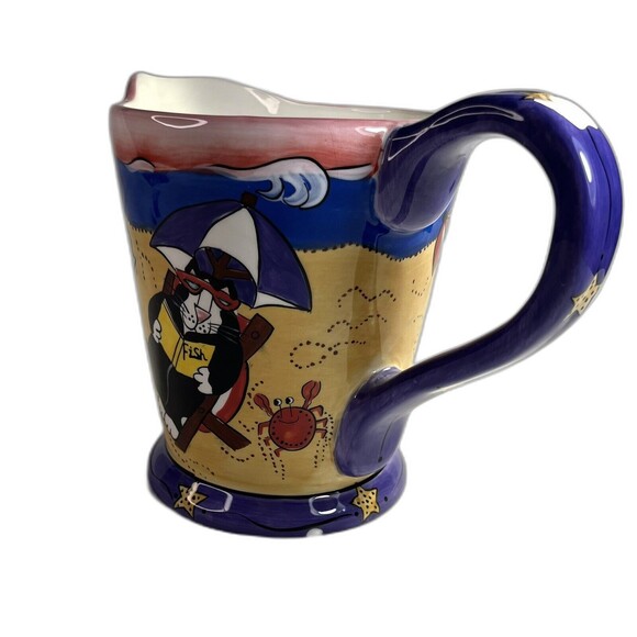 Catzilla Pitcher Candace Reiter Designs Beach Cats 2003 Large Pitcher Colorful - Picture 2 of 12